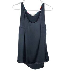 Floreat Anthropologie Sleeveless Tank Top Satin Colorful Trim Hem Side Slits